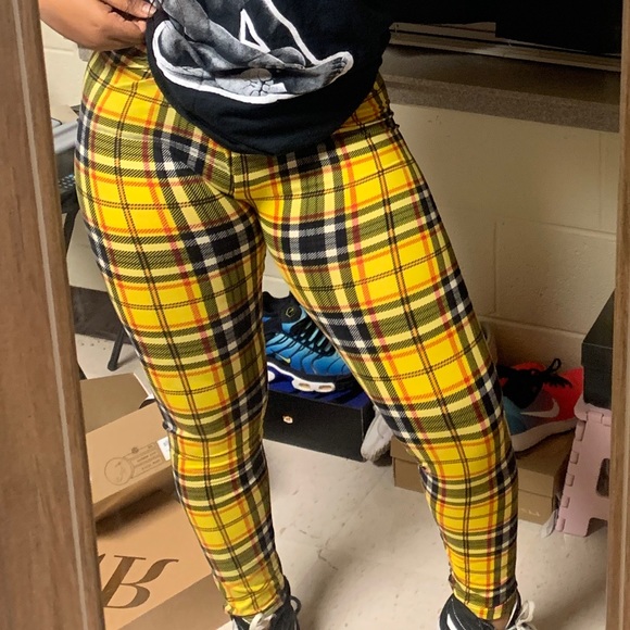 yellow plaid tights